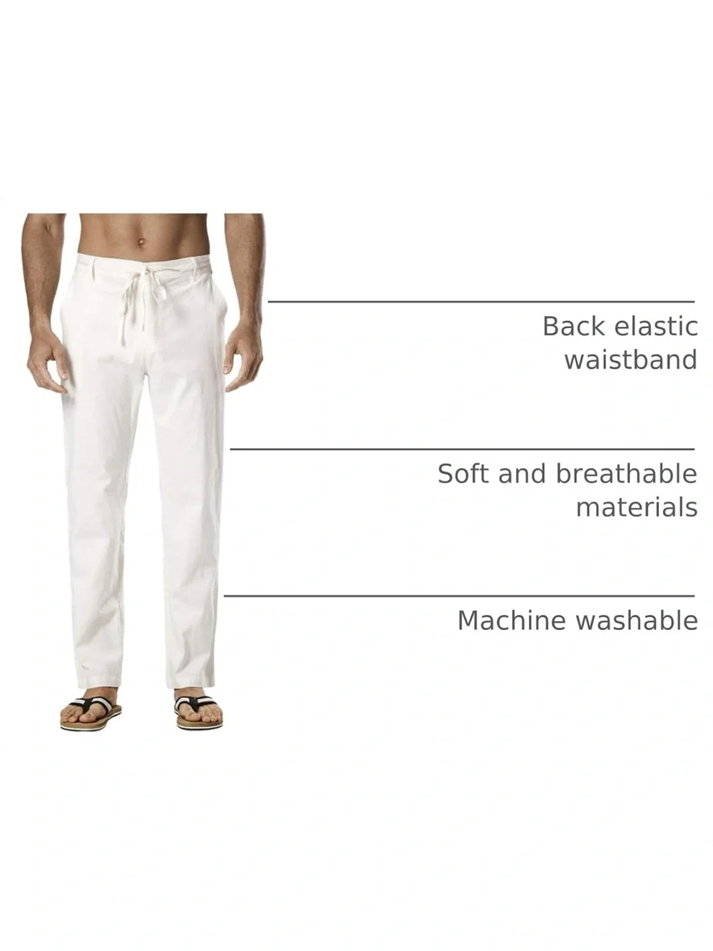 Linen Drawstring Elastic Waist Relaxed Fit Casual Beach Trousers